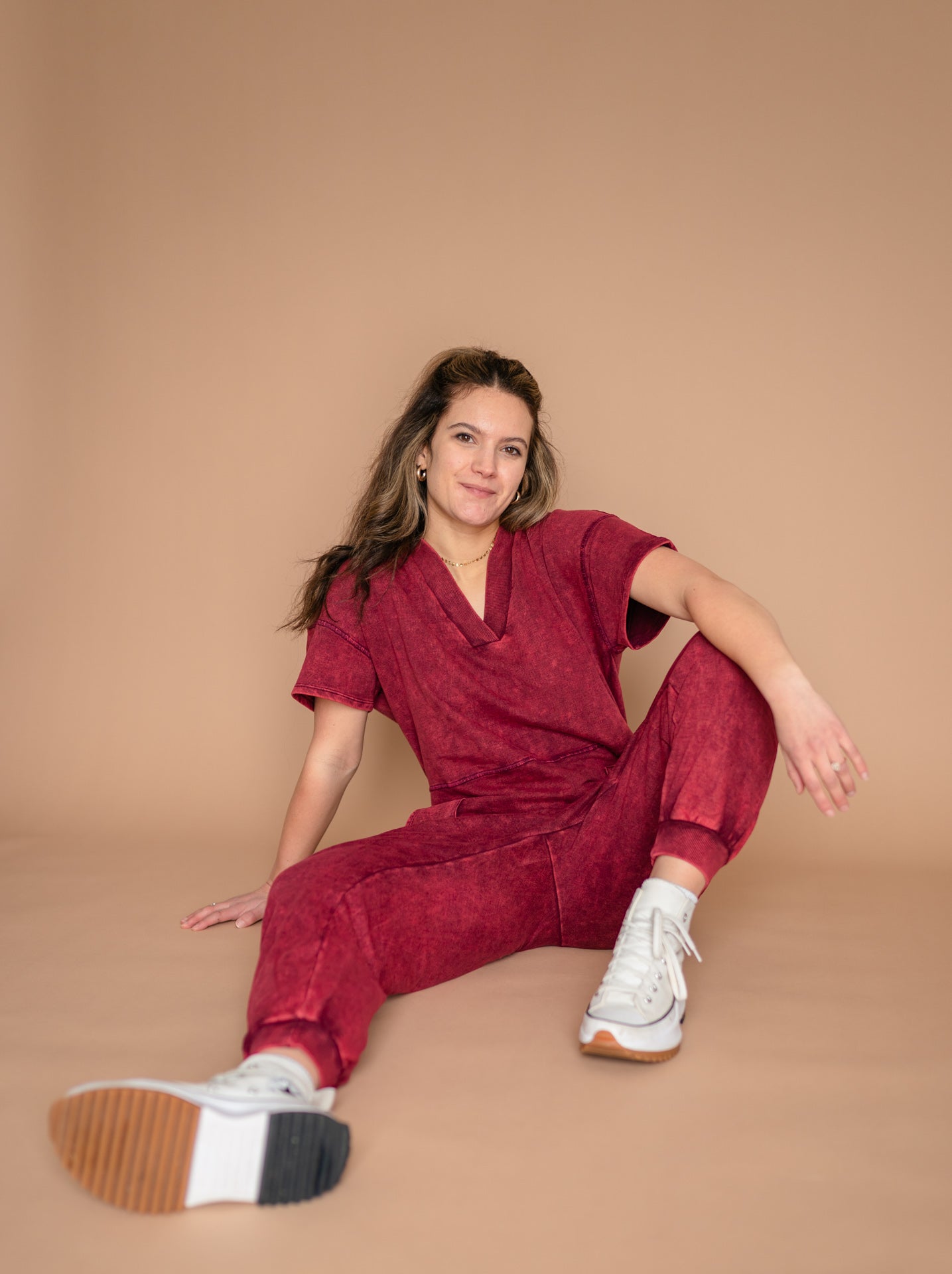 Mineral wash jumpsuit Red